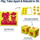 4 x 2D & 3D Foam Puzzle for Kids Ages 3+, Dog & Cat Animal Travel Toy for Airplanes & Road Trips, Quiet Screen-Free Busy Bag Activity, Montessori STEM Fine-Motor Learning Toy – Yellow, Small
