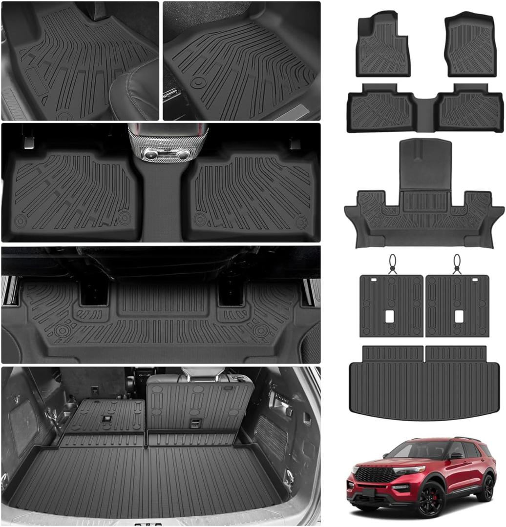 Floor Mats for Ford Explorer 2020-2025 2026 Captain Chairs (Only Fit 6 Seats), All Weather Cargo Liner for Explorer Accessories, Active/ST Line/ST/Platinum Car Accessories, Heavy Duty Car Mats