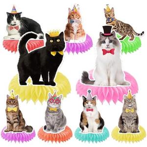 Honeycomb Cat Centerpieces - 9PCS Cat Decorations for Tables, Happy Birthday Party Decorations