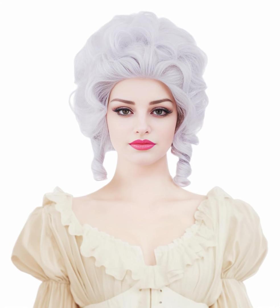 Rugelyss Vintage Short White Silver Curly Beehive Wig Updo Wigs for Women fits Halloween Party or Costume Wig Halloween Cosplay