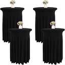 JALANCY 4 Packs 32 x 43 Inch Spandex Round Cocktail Table Skirts with Wavy Drapes Stretch Cocktail Tablecloth Fitted High Top Tables for Wedding Bar Party Banquet (Black)