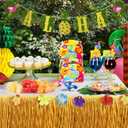 JOPHMO Tropical Luau Party Decoration Pack Hawaiian Beach Theme Party Favors Luau Party Supplies (112 PCS) including Banner, Table Skirt, Straws, Flamingo, Pineapple Dcors.