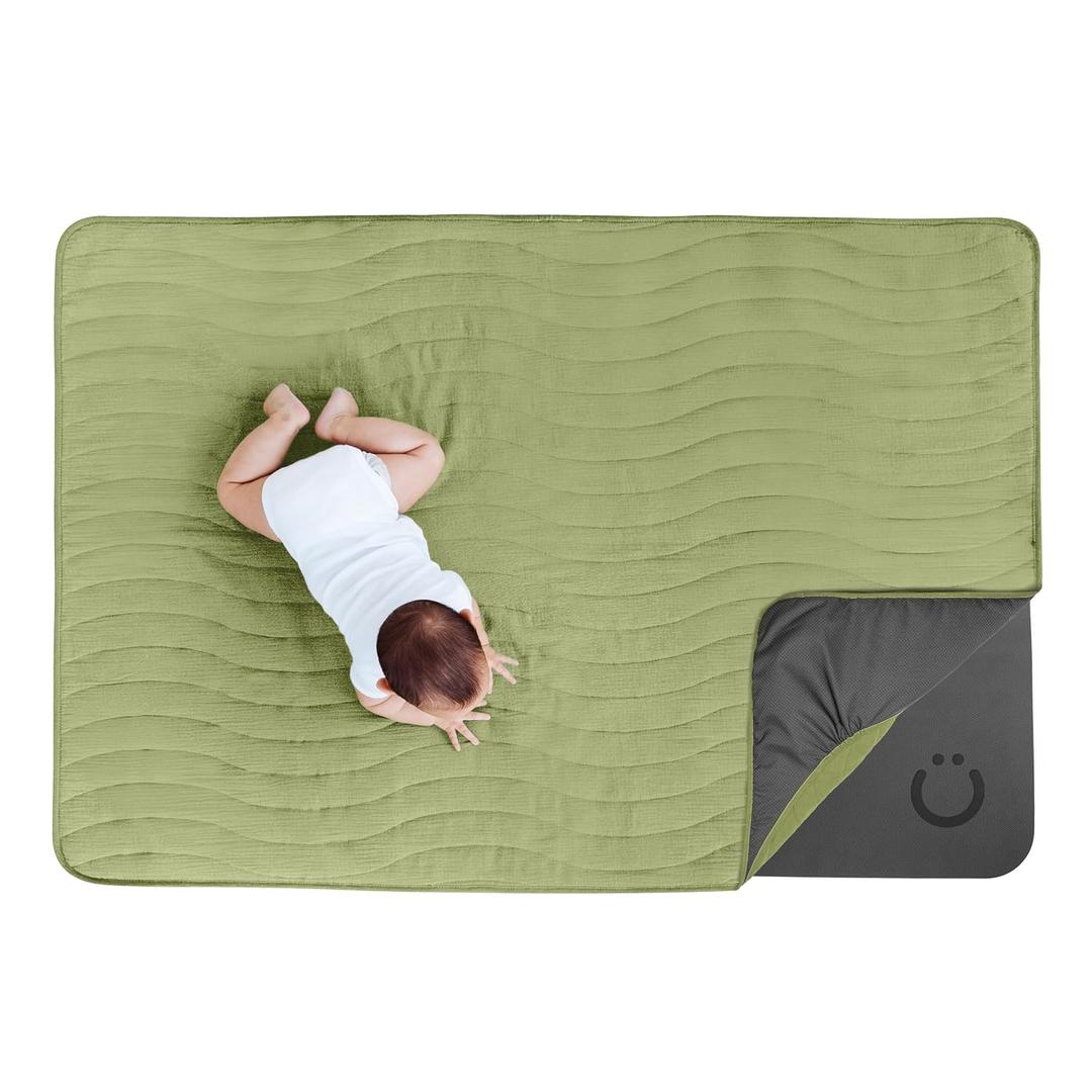 Ubbi Baby Tummy Time Floor Mat, Thick Padded Foam Play Mat for Infants & Toddlers, 40.5 x 56.5 Infant Activity Mat with Detachable Cotton Muslin Cover, Machine Washable, Foldable, Green Lily Pad