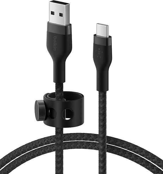 Belkin BoostCharge Pro Flex Braided USB-C to USB-A (2M/6.6ft) Fast Charging Cable USB-IF Certified for iPhone 16, iPhone 16 Pro, iPad Pro, Galaxy S25, S24, Pixel, Nintendo Switch 2 & More - Black
