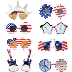 American Flag Glasses 8pcs, Fourth 4th of July Party Accessories, USA Veterans Day decoration Memorial Day Patriotic Party Favor Red White and Blue Photo Booth Props