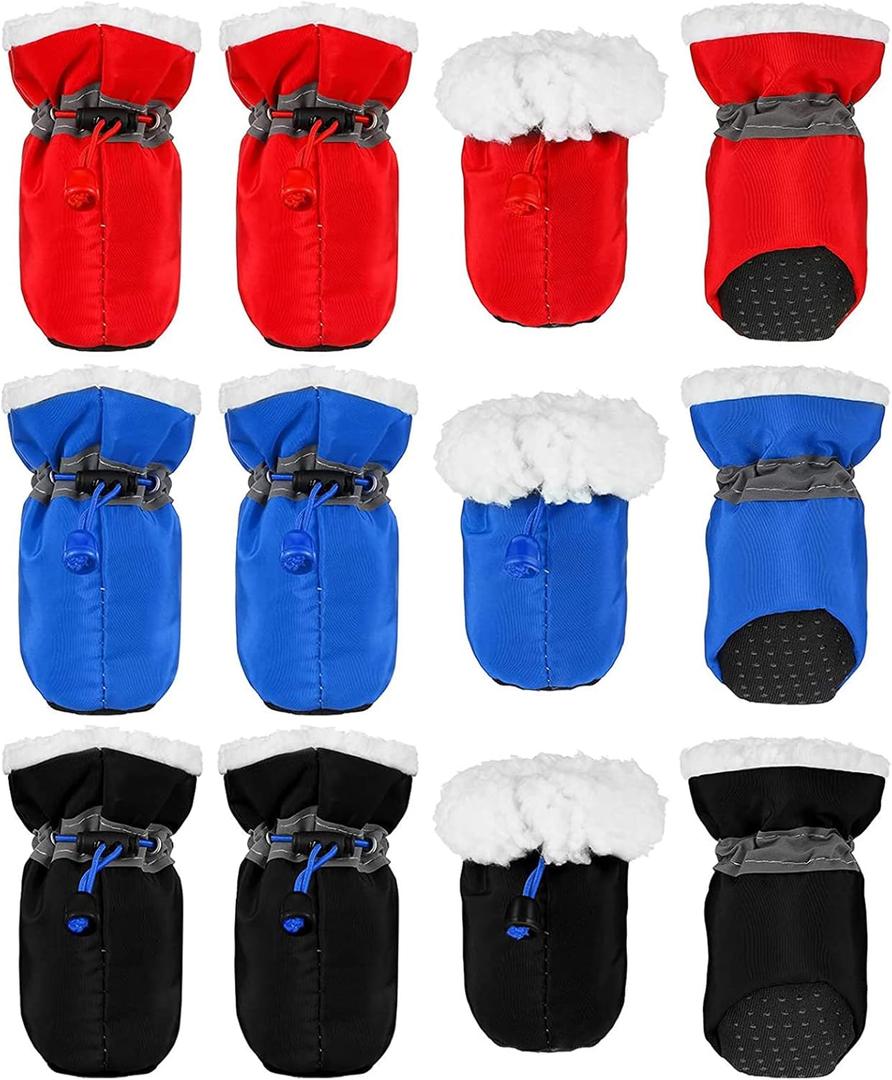 3 Sets Waterproof Dog Shoes Adjustable Drawstring Dog Boots Rain Snow Plush Pet Booties Anti-Slip Dog Paw Protector Breathable Dog Boots with Soft Sole for Small Dog Puppy (7)