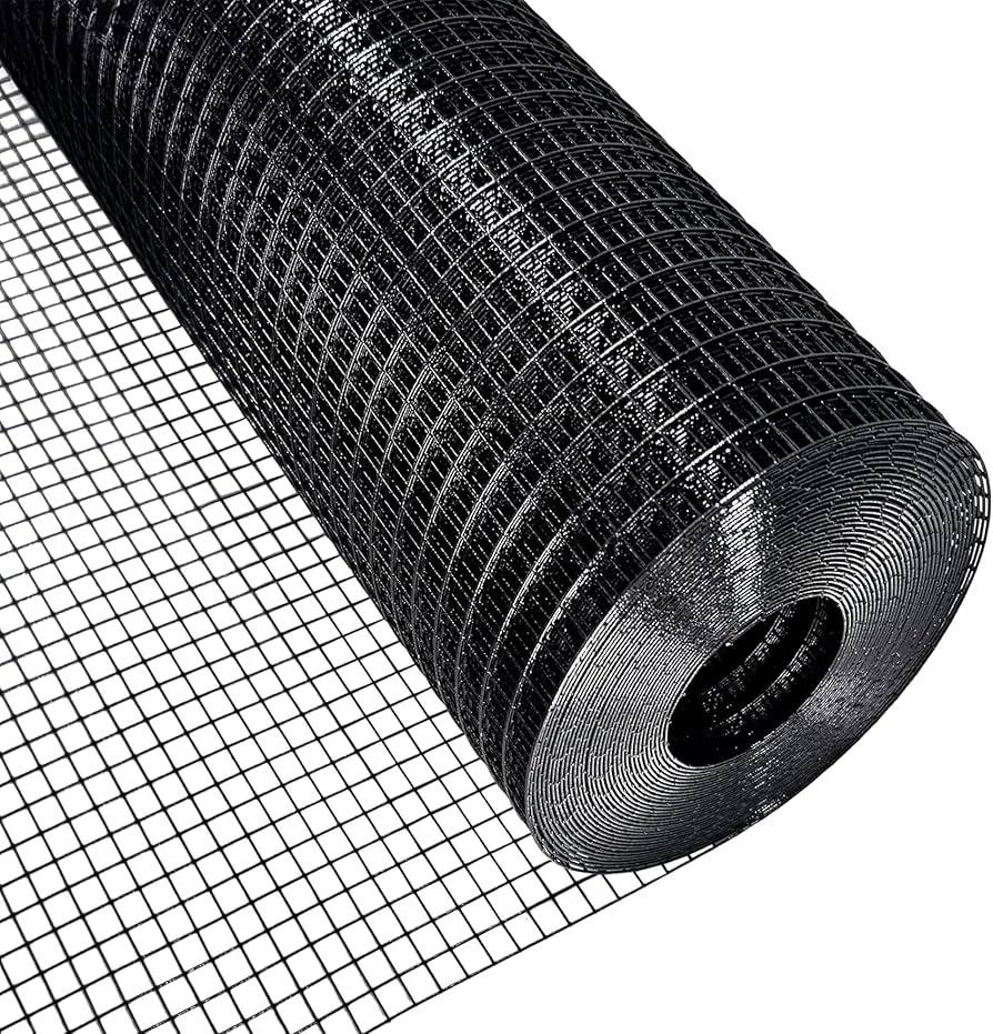 SEBOSS Hardware Cloth 1/2 inch 36 x 100 ft 19-Gauge, Black Vinyl Coated, Wire Mesh Roll Chicken Wire Mesh Chicken Wire Fencing Wire Fence Roll Garden Fencing Welded Wire Cage Wire