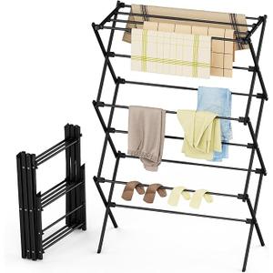 FILROUG Drying Rack Clothing, 3Tier Clothes Drying Rack Foldable, Antirust Laundry Drying Rack Collapsible Use for Indoor & Outdoor, 11.8" D x 34.6" W x 35.4" H, Black