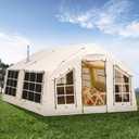2025 Upgraded Waterproof Inflatable Camping Tent, Large Blow-Up Air Tent, No Assembly Needed Luxury Glamping House, Oxford Fabric (12x15ft, Light Beige-Dual-Layer Doors)