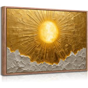 Framed Boho Sun Canvas Wall Art Bohemia Minimalism Golden Abstract Sunrise Sunset Modern Luxury Painting Picture Wall Decor Poster Print Artwork for Living Room Bedroom Office Home Decoration