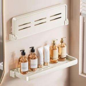 2Pack Bathroom Shelves Wall Mounted Aluminum Foldable Shelf 12inch Floating Shelves Set for Bedroom Living Room Kitchen RV Shelf Cream (White)