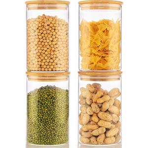 32oz - 4 Pack Glass Jars with Bamboo Lids, Glass Pantry Storage Containers with Airtight Lids, Round Air Tigh Food Storage Canisters for Cereal, Pasta, Flour, Sugar, Rice, Best for Kitchen Organizer