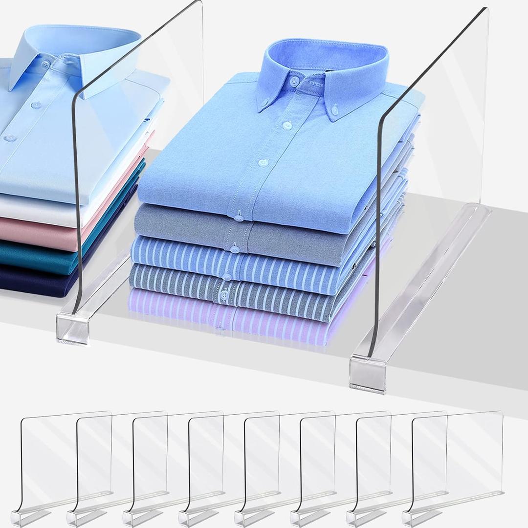 Acrylic Shelf Dividers for Closet Organization, Closet Shelf Organizer Closet Organizer for Bedroom, Closet Dividers for Shelves Clear Acrylic Shelf Dividers Clothing Divider Shelf (Clear,8 Pack)