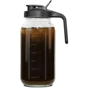 64 oz Glass Pitcher with Lid - 2 Quart Mason Jar Pitcher with Lid, Wide Mouth Airtight & Leakproof Glass Jar for Iced Tea, Juice, Breastmilk, Cold Brew, Sun Tea and Drinks (Black)