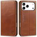SHIELDON Genuine Leather Wallet Case for iPhone 17 Pro Max 6.9-inch 2025 | Flip | Magnetic Cover | RFID Blocking Credit Card Holder | Kickstand | Shock-Absorbent Case | Retro Brown