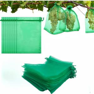 50PCS Fruit Protection Bag,12X16 /30CMX40CMFruit Netting Bags, Fruit Cover Mesh Bag with Drawstring, Garden Netting Bag, Birds Pest Net Barrier Bag for Fruits Vegetables Plant Flower
