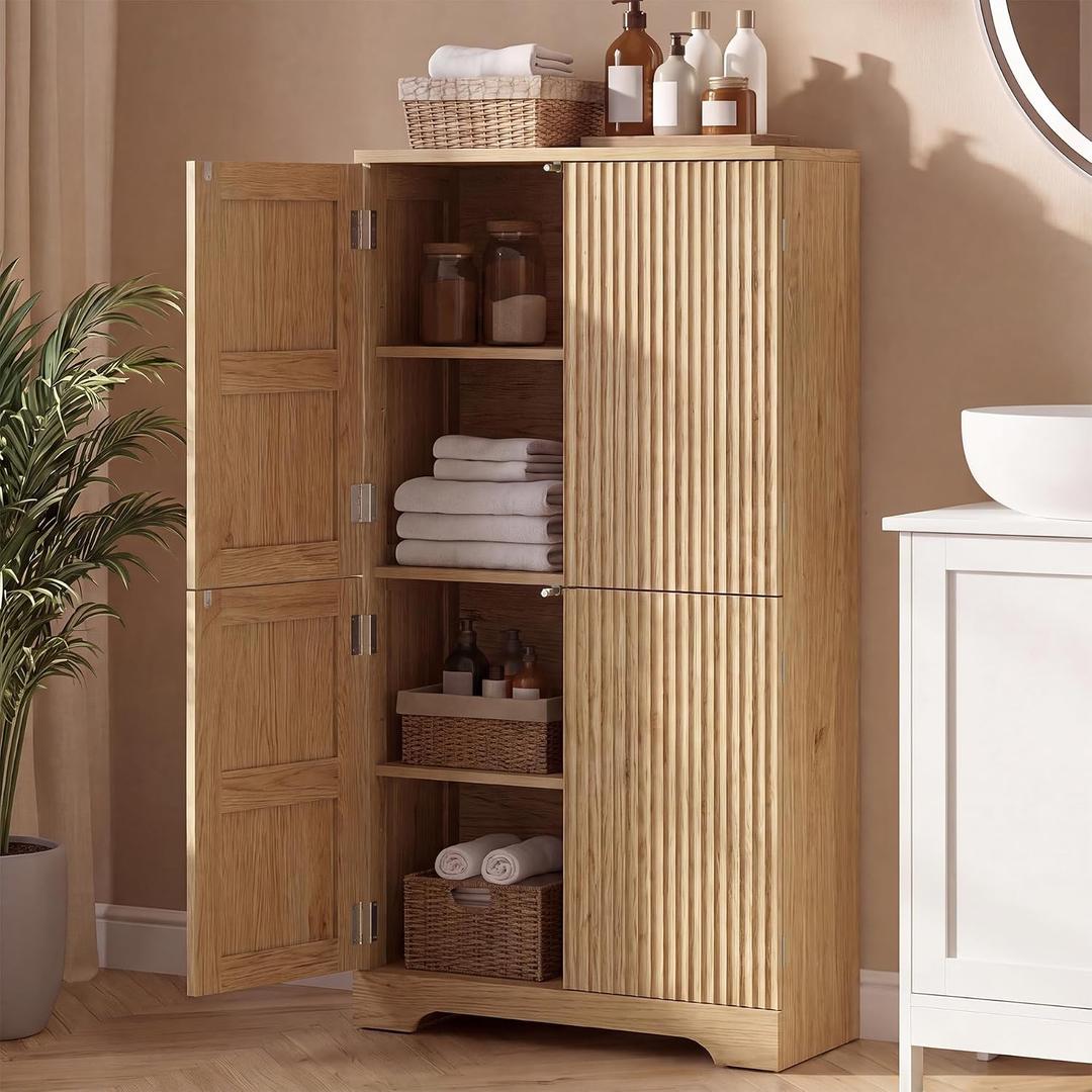 ChooChoo Bathroom Floor Cabinet with 4 Doors and Adjustable Shelves, 11.81"D x 23.62"W x 43.31"H