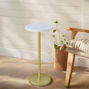 COVLON Nature Marble Drink Table, Pedestal Table, Small Round Side Table, Martini Table for Living Room, Bathroom, Small Space, White