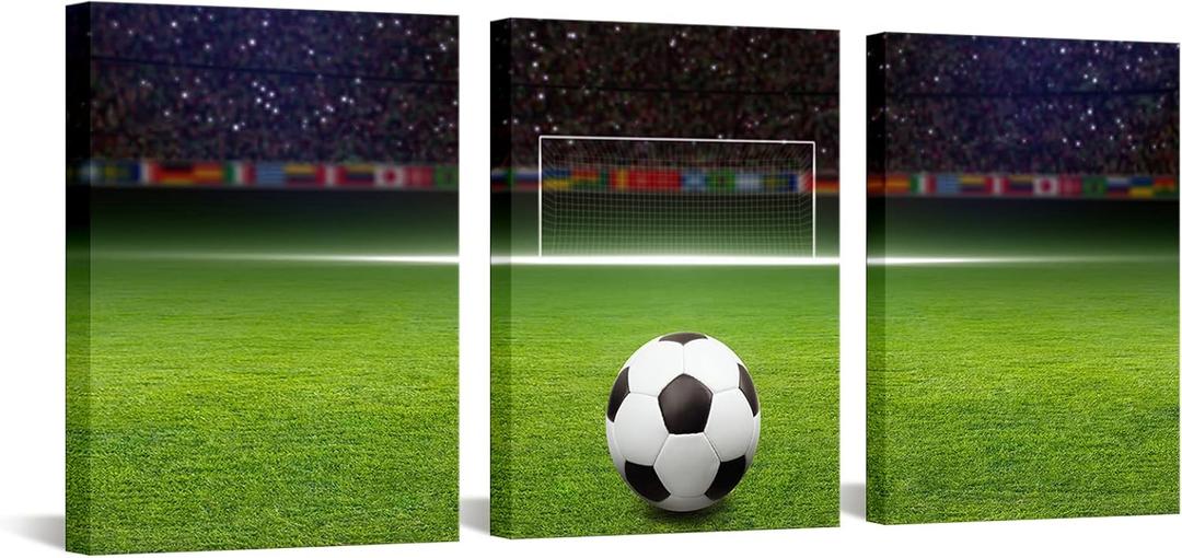 Soccer Decor Football Canvas Wall Art Modern Artwork for Bedroom Living Room and Office Wall Decoration Stretched and Framed Easy to Hang 12''x 16''x 3 Panels