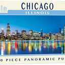Masterpieces 1000 Piece Chicago Puzzle Panoramic Skyline Jigsaw, Windy City Landmark Design with Lake Michigan and Willis Tower, Premium Random Cut Puzzle Pieces, 13 x 39 Collectible Display Art Print