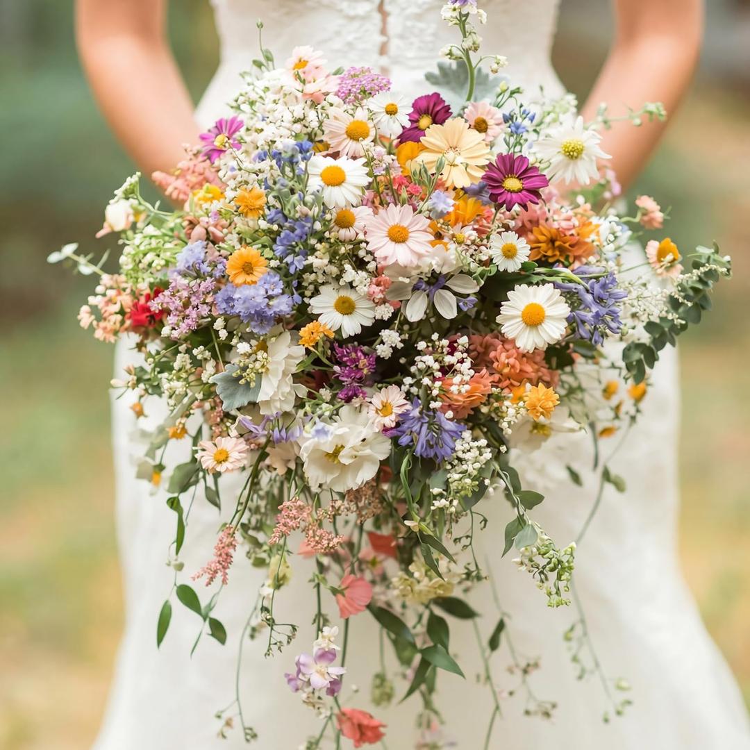 Giegxin Wildflower Wedding Bouquet for Bride Bridesmaid Spring Artificial Wildflowers Bridal Bouquet Fake Daisy Sunflower Boho Silk Floral for Wedding Arrangements Home Vase Centerpieces Outdoor Decor