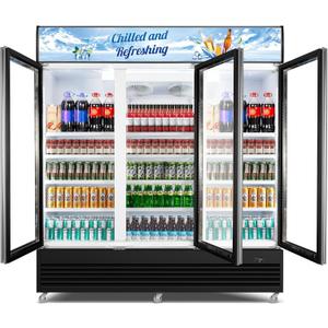 Commercial Beverage Refrigerator, 75" W 60 Cu. Ft. Commercial Drink Fridge, Display Refrigerator with 3 Glass Door, Commercial Display Fridge with 12 Adjustable Shelves, for Shop, Restaurant, Bar (Black)