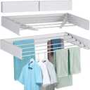 FOCHIER F Laundry Drying Rack Wall Mounted Clothes Drying Rack Collapsible with 5 Aluminum Rods and Drilling Template Long Screwdriver Bit 60 lbs Capacity (White, 40")
