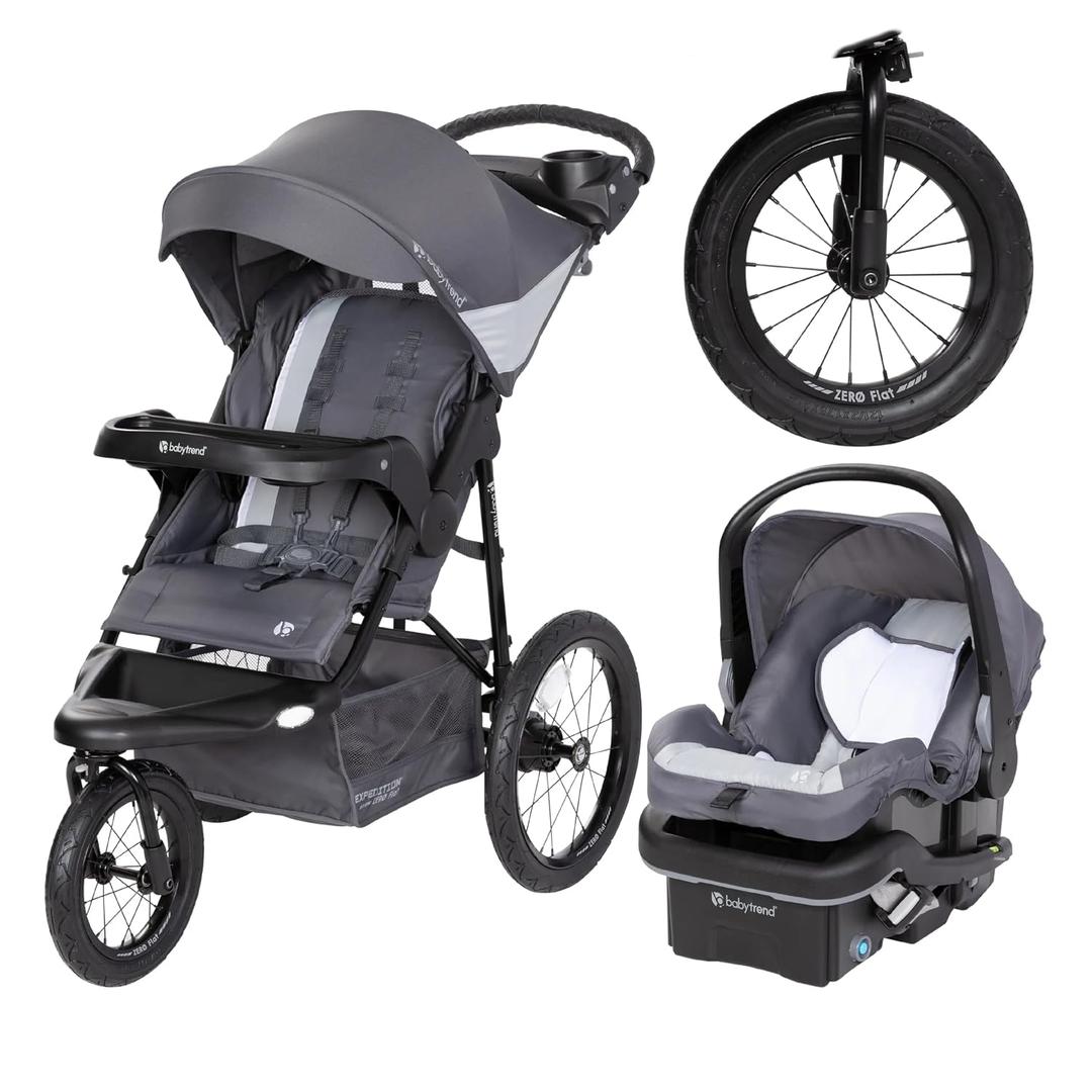 Baby Trend Expedition Zero Flat Jogger Travel System with LED Lights, Dash Grey, Stroller + Car Seat