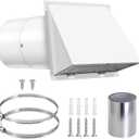 8 Inch Wall Vent Cover with Hood, Screen & Damper, Outdoor Wall Exhaust Vent Cover for Kitchen Range Hood & HVAC Duct, Galvanized Steel, White