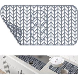 GUUKIN Sink Protectors for Kitchen Sink 19x13 & 24x12.5 & 13x11 & 26x14 & 28x14 & 29x15, Large Silicone Mats Grid for Bottom of Farmhouse Stainless Steel (24x12.5 with 3 Reserved Holes)