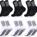 6 Pairs Grip Soccer Socks Colorful Non Slip Sports Football Basketball Hospital Yoga Socks for Men Women (One Size, 3pairs Black+3pairs White)