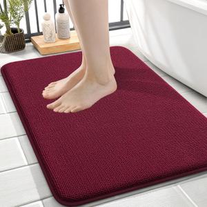 OLANLY Thick Memory Foam Bath Mat Rug 24x16, Extra Soft Absorbent Bathroom Rug, Quick Dry Bath Mats, Non-Slip, Machine Washable Carpet for Bathroom, Tub and Shower, Home Decor Accessories, Burgundy