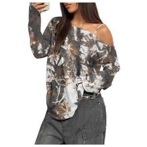 SOLY HUX Women's Long Sleeve Off The Shoulder Camo T Shirts XS