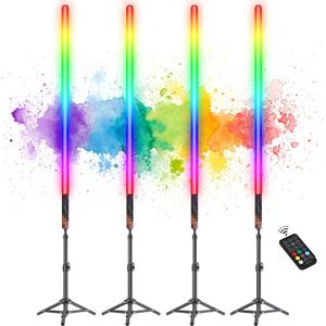 4Pack RGB Tube Light Bar with Light Stand, Battery Powered LED Video Light Wand Stick for DJ Lighting, Dance Club and Photography Lighting (2.8Ft)