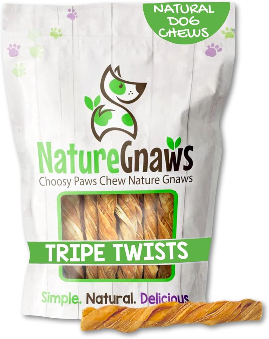 Nature Gnaws Tripe Twists for Dogs 4-5" (10 Count) - Crunchy Grain Free Reward Snack for Small, Medium & Large Breeds - Natural Beef Dog Chew Treats - Rawhide Free, No BB Date