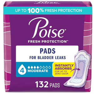 Poise Incontinence & Postpartum Pads for Bladder Leaks, 4 Drop Moderate Absorbency, Regular Length, 132 Count
