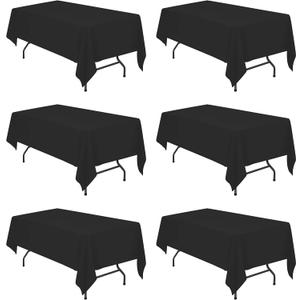 BRILLMAX 6 Pack Black Tablecloths 60 x 102 Inch for 6ft Rectangle Tables - 150 GSM Polyester Fabric, 15" Standard Drop, Water, Stain & Wrinkle Resistant Cloth Cover for Wedding Banquet Dining Buffet