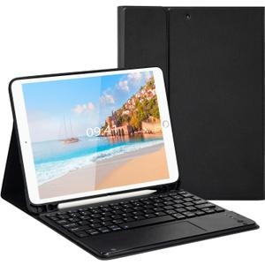 LAMA Touchpad Keyboard Case for iPad 10.2" 9th 8th 7th Generation, iPad 9th Generation Case with Keyboard, Flip Stand Keyboard Case with Pencil Holder for iPad Air 10.5"(3rd Gen)/iPad Pro 10.5 in,BK
