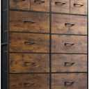 WLIVE Tall Dresser for Bedroom with 12 Drawers, Dressers & Chests of Drawers, Fabric Dressers for Closet, Storage Dresser Organizer with Steel Frame, Wood Top, Rustic Brown Wood Grain Print