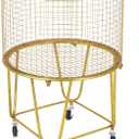 Deco 79 Metal Storage Cart Deep Set Metal Mesh Laundry Basket with Wheels, 16L x 16W x 24.95H, Gold (18" x 18" x 25")