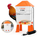 Heated Chicken Waterer, Thermostatically Controlled Poultry Water Heater for Winter, 4 Horizontal Nipples and 8 Support Legs, Anti-Freezing Watering System for Coop Accessories (Orange, 3.2Gallon)