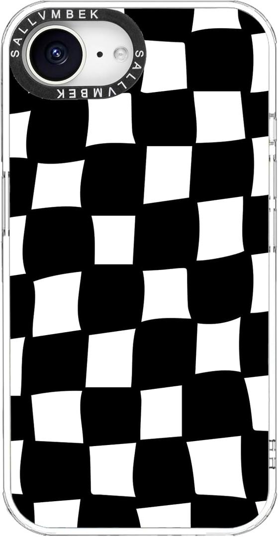 for iPhone 16e Case/iPhone 17e Case 6.1",Compatible with MagSafe, Cute Design Checkered Print Pattern, Magnetic Shockproof Protective Clear TPU Bumper Mag Safe Cases Cover for Women Girly (16-black and white checkered/Black)