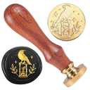 Hourglass Wax Stamp, 1" Removable Brass Stamp Head with Wooden Handle Crow Leaves Wax Sealing Stamp for Halloween Party Invitations Wine Packages Greeting Cards Decoration