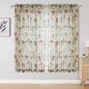 OWENIE Crushed Sheer Curtains 63 Inches Length 2 Panels Set, Sheer Floral Curtians with Printed Design, Printing Drapes on Sheers for Living Room, Rod Pocket Light Filtering Window Sheers 42" W x 63"L