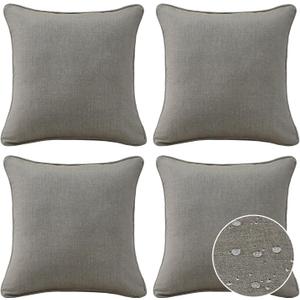 Sunbrella Decorative Outdoor Water Repellent Throw Pillows with Inserts, Set of 4, 18" x18" Pillows for Patio, Backyard, Bed, Couch, and Patio Furniture, Cast Shale