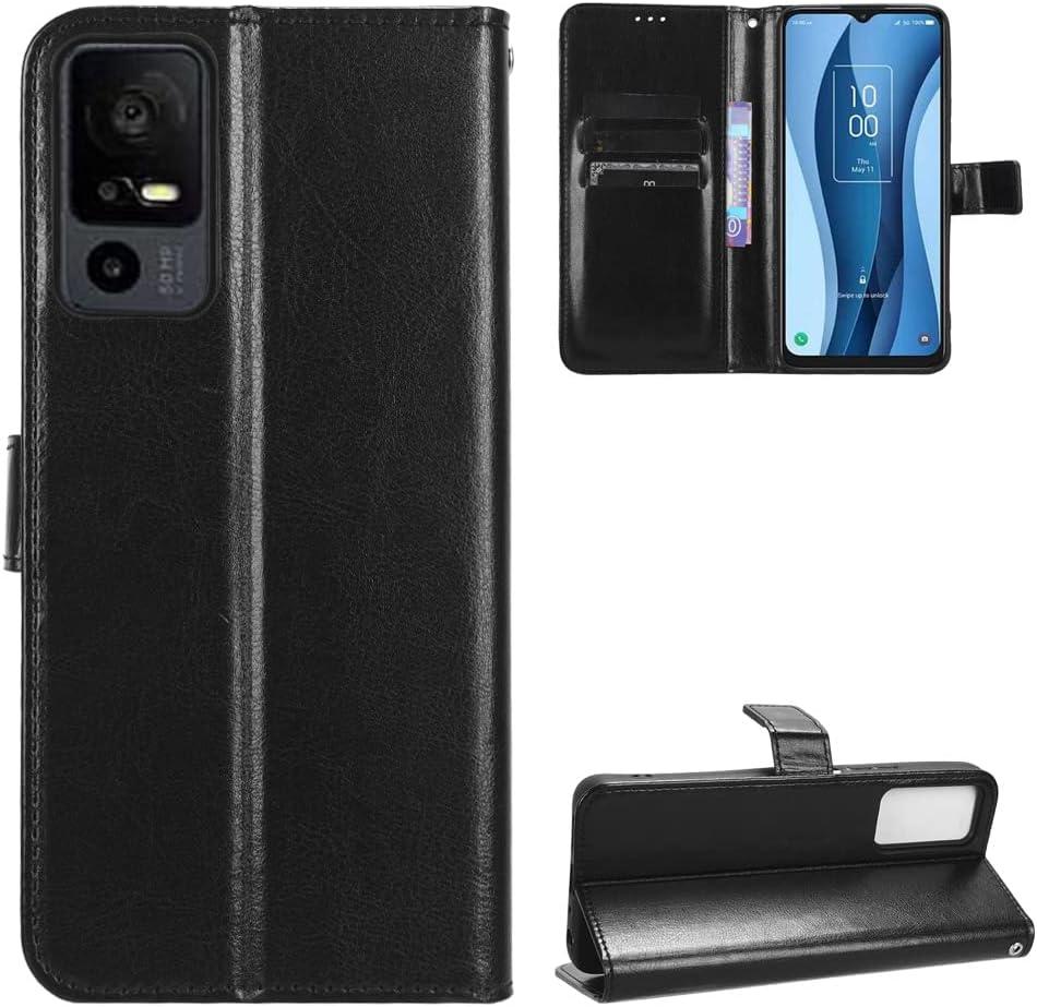 Case for TCL 40 X 5G Leather Case,Flip Leather Wallet Cover Case for TCL 40 XE 5G / 40X 5G T601D Case Black