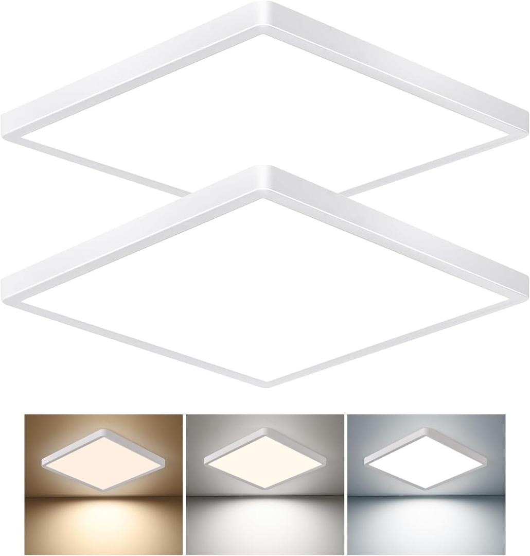 16 Inch Square LED Flush Mount Ceiling Light 2 Pack, 36W 3600LM, 3000K/4000K/6000K CCT Selectable, White Super Slim Low Profile Ceiling Light Firxtue for Bedroom/Kitchen/Living room/Dinning room, 16" 2pk