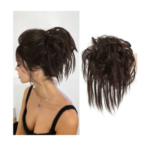 Messy Bun Hair Piece, Synthetic Tousled updo Short Ponytail Faux Hair Scrunchie with Elastic Rubber Band Fake Hair Bun for Women (Bronze Brown)