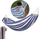 SANTTA Patio Hammock 5ft Wide Durable Cotton Hammock with Anti Falling Spreader Bars and Tree Straps for Garden Backyard Deck Balcony