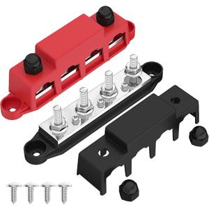 Joinfworld Power Distribution Block Bus Bar 12V 250A with 4 x 5/16"(M8) Studs Marine Bus Bar 12 Volt DC Battery Busbar Terminal Block for Automotive, Car, Boat, Solar Wiring - Negative&Positive